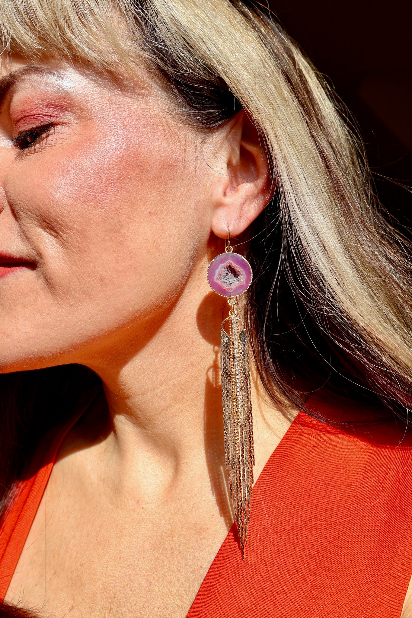 Geode & Sparkle Chain Earrings