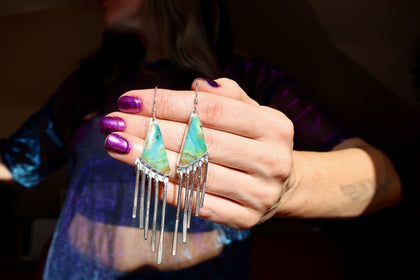 "Intelligent LIfe" Earrings. Opal & Sterling Silver Fringe