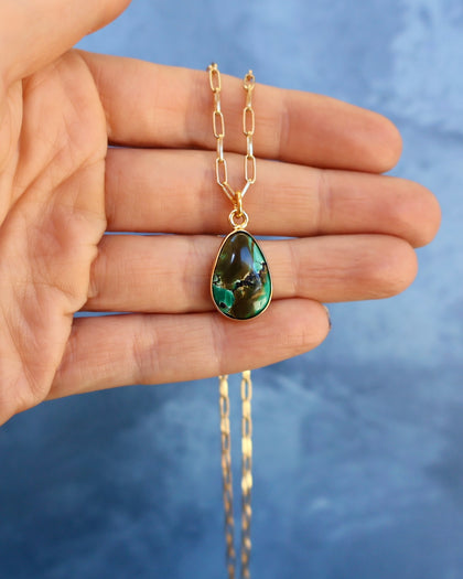 Sonoran Gold Turquoise Necklace on 16" Gold Fill Chain
