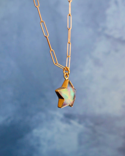 Aurora Opal Star Necklace on 16" Gold Fill Chain