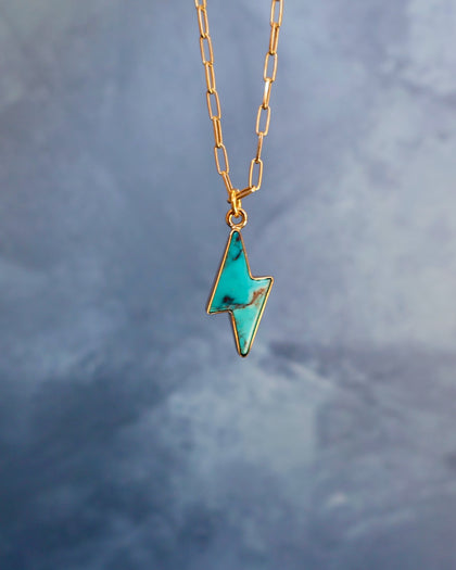 Turquoise Bolt Necklace on 16" Gold Fill Chain