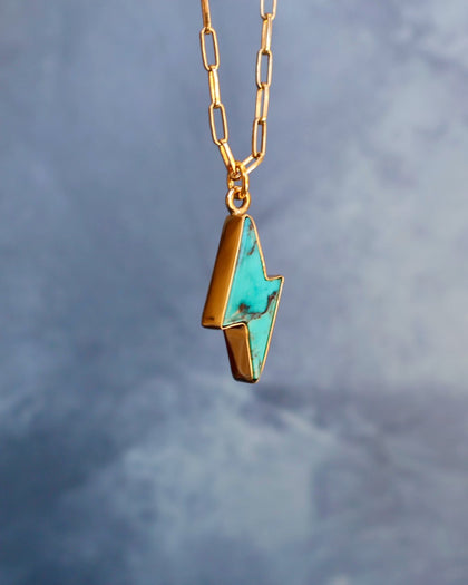 Turquoise Bolt Necklace on 16" Gold Fill Chain