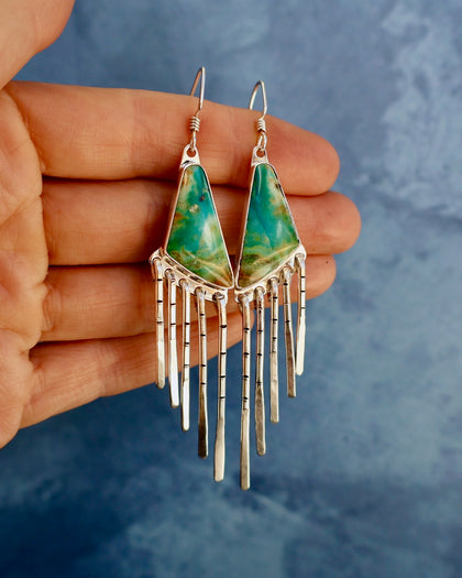 "Intelligent LIfe" Earrings. Opal & Sterling Silver Fringe