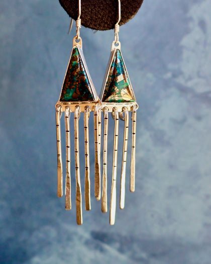 "Intelligent Life" Earrings. Morenci & Sterling Silver Fringe