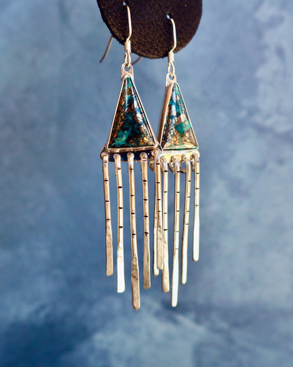 "Intelligent Life" Earrings. Morenci & Sterling Silver Fringe