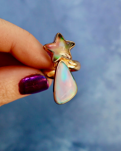 "Shooting Star" Ring Aurora Opal & Gold Alchemia. Adjustable