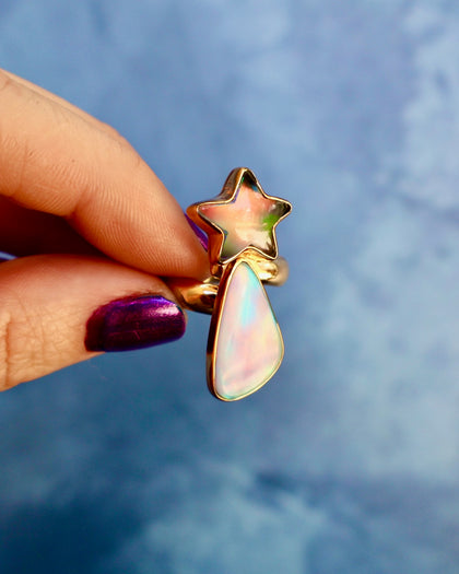 "Shooting Star" Ring Aurora Opal & Gold Alchemia. Adjustable