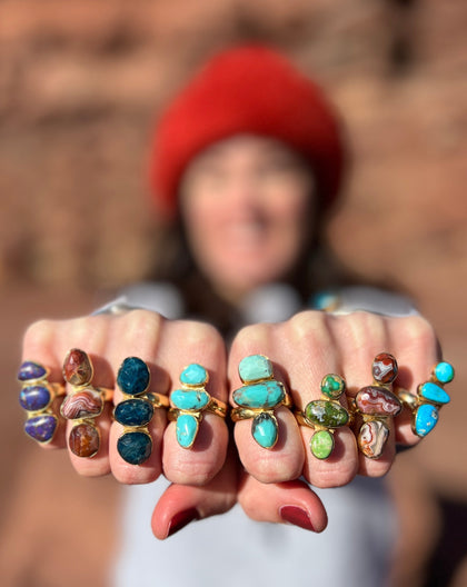 Triple Stone Kyanite & Gold Alchemia Adjustable Ring