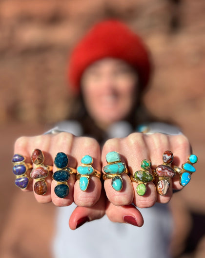 Triple Stone Kyanite & Gold Alchemia Adjustable Ring
