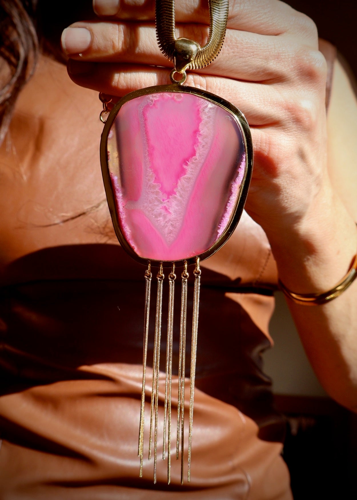 Pink Agate Runway Necklace