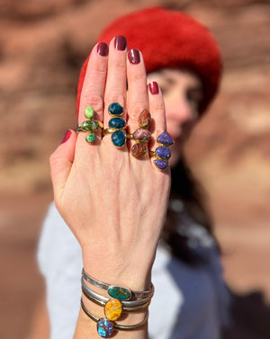 Triple Stone Purple Mojave Turquoise & Gold Alchemia Adjustable Ring W16