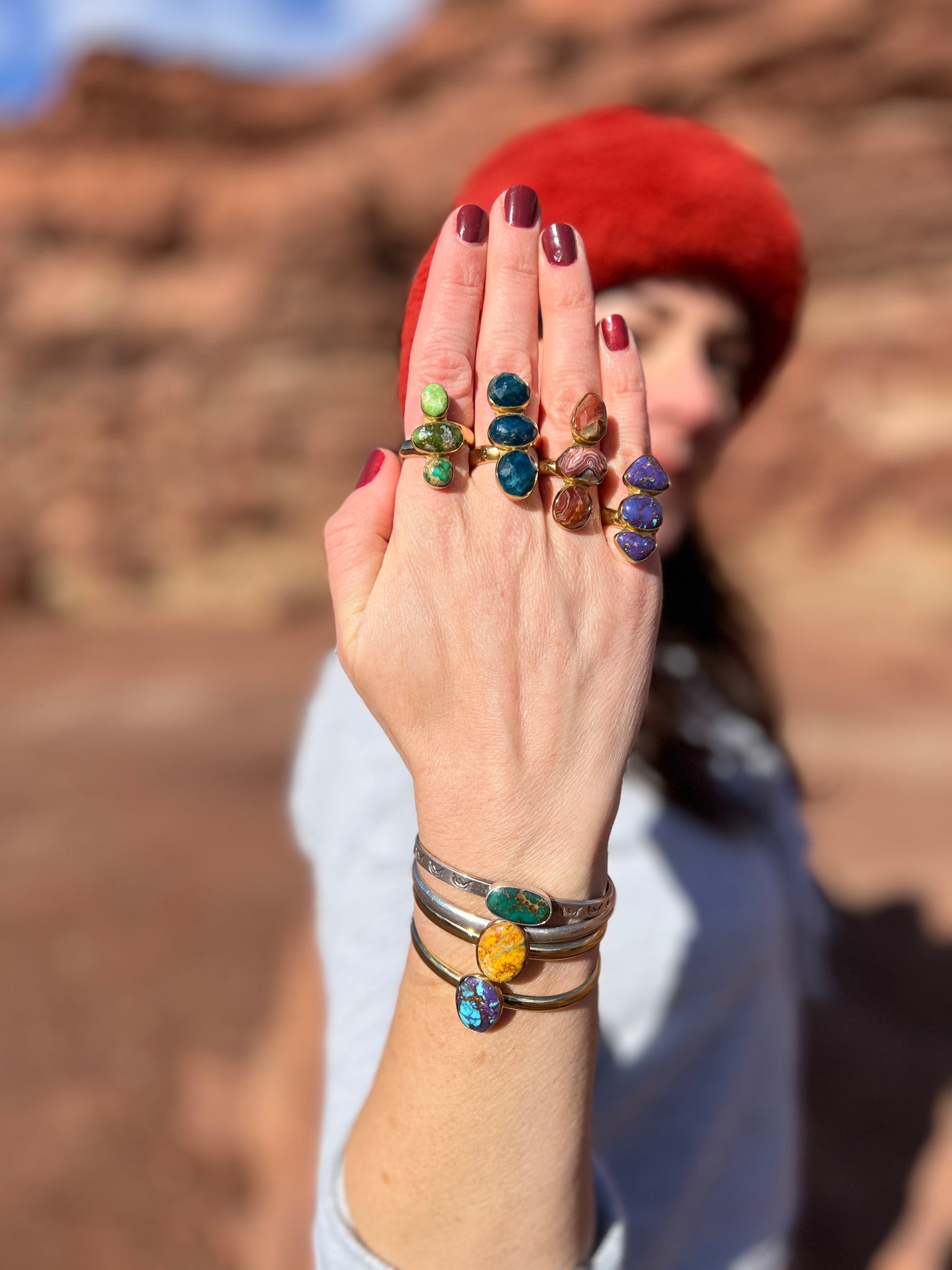 Triple Stone Purple Mojave Turquoise & Gold Alchemia Adjustable Ring W18