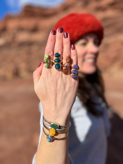 Triple Stone Purple Mojave Turquoise & Gold Alchemia Adjustable Ring