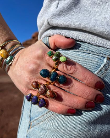 Triple Stone Red Agate & Gold Alchemia Adjustable Ring