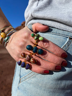 Triple Stone Purple Mojave Turquoise & Gold Alchemia Adjustable Ring W16