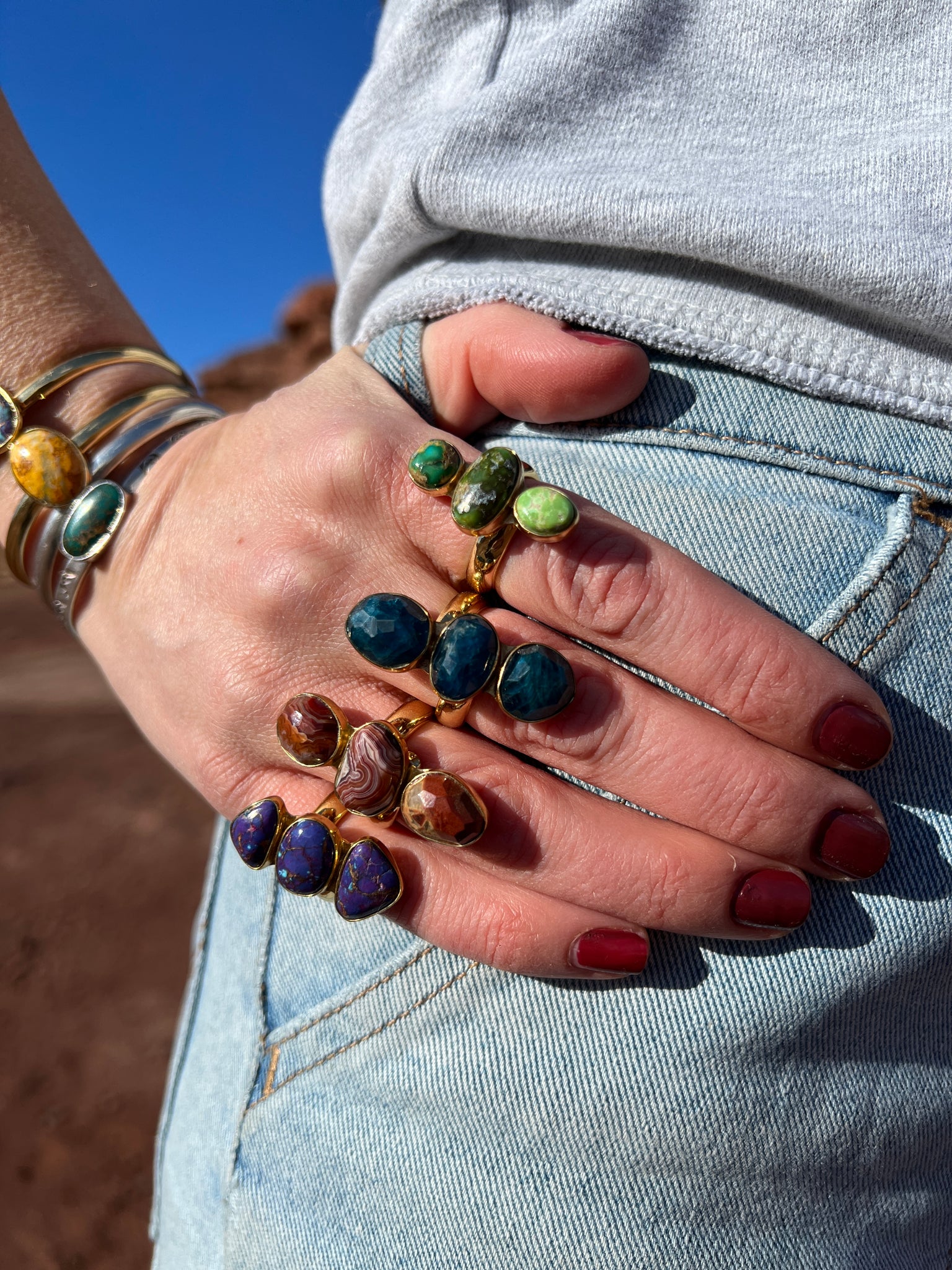 Triple Stone Kyanite & Gold Alchemia Adjustable Ring W27