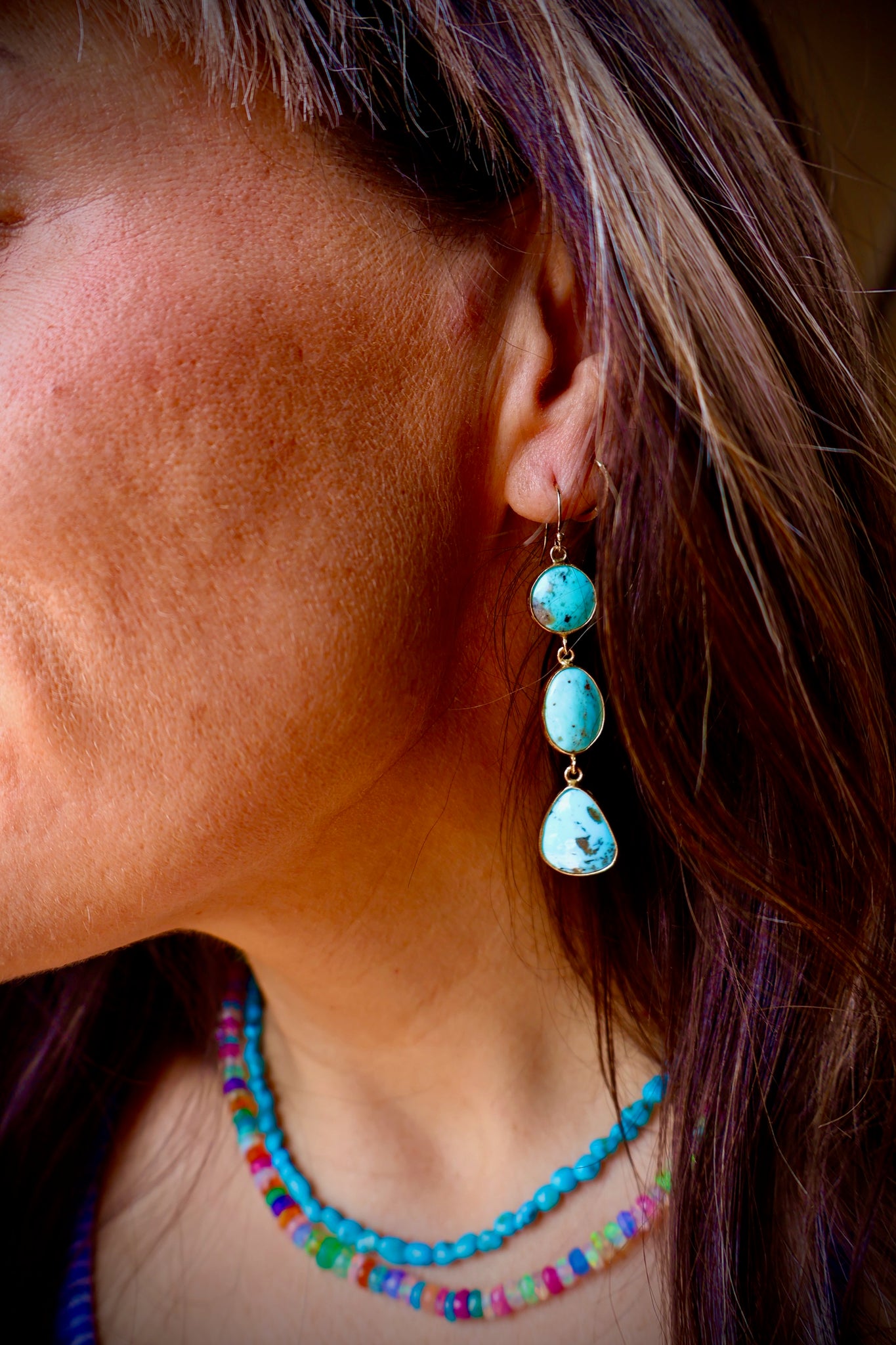 Campitos Turquoise Triple Stone Earrings E56