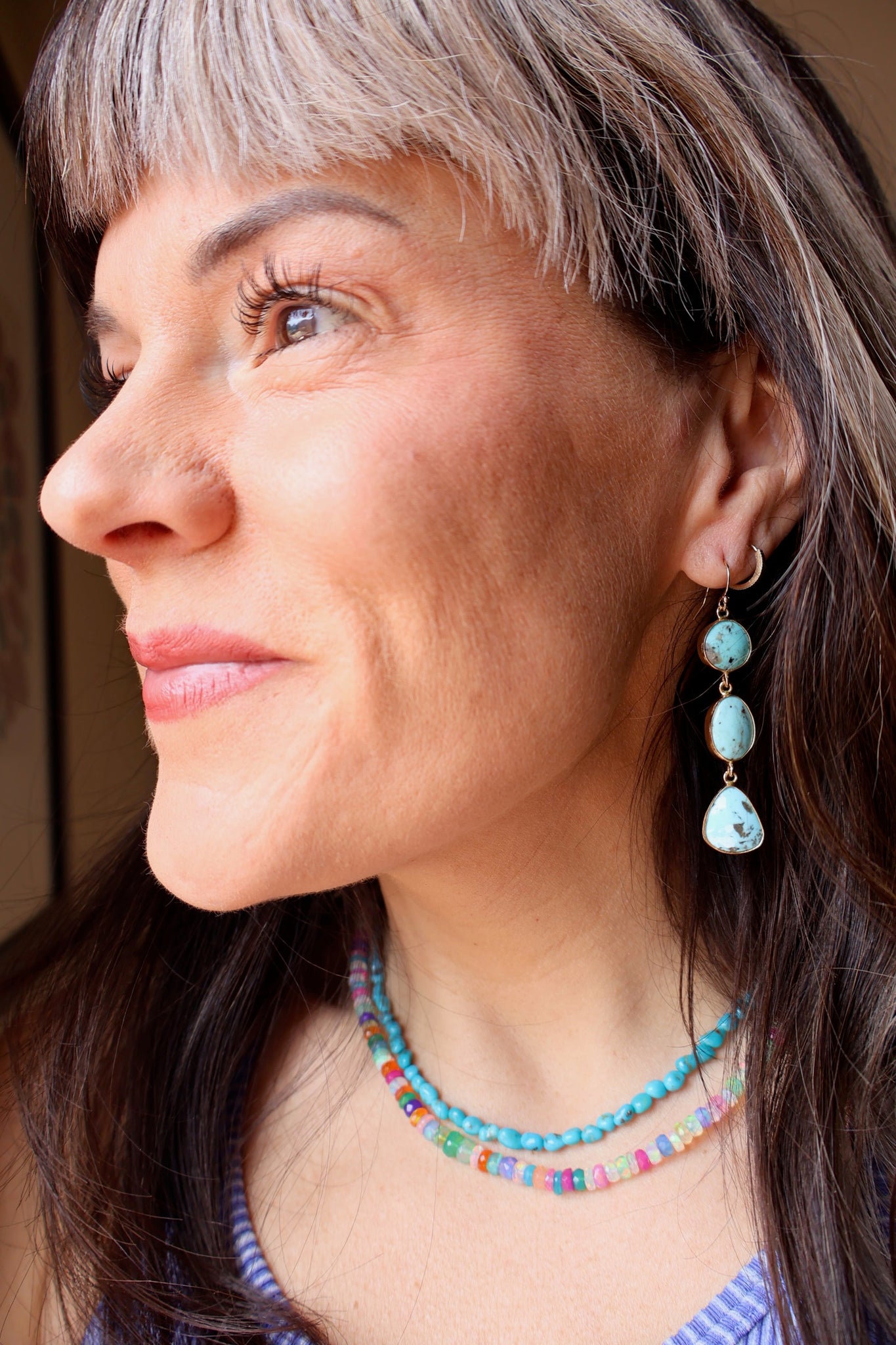 Campitos Turquoise Triple Stone Earrings E56