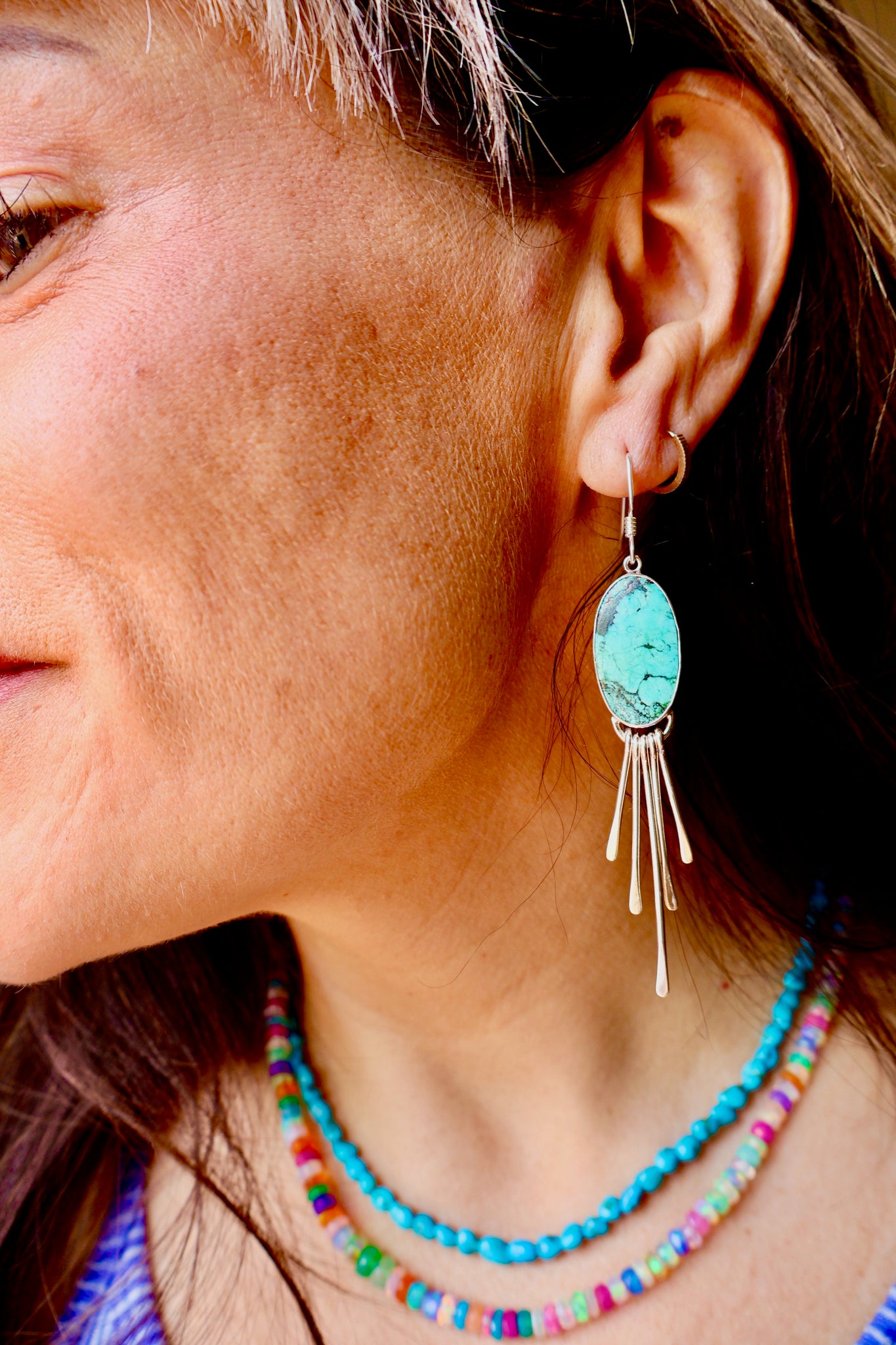Electric Desert Sterling Silver Fringe Earrings with Turquoise E60