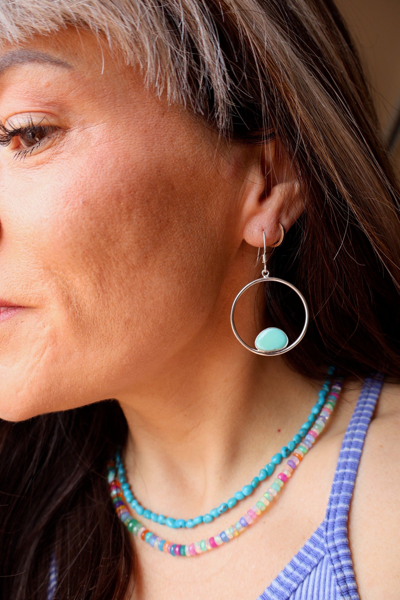 Campitos Turquoise & Sterling Silver Hoop Earrings E55