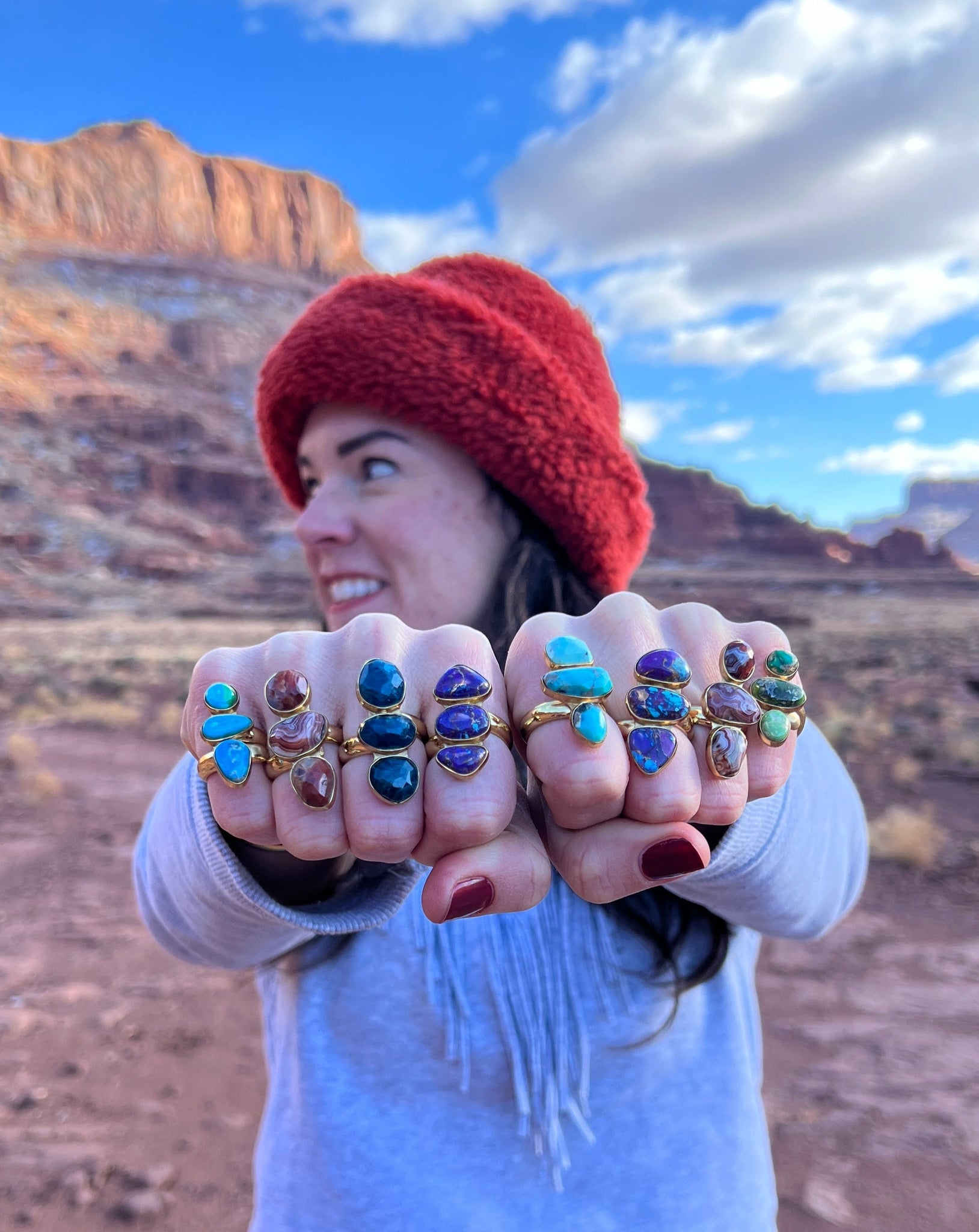 Triple Stone Purple Mojave Turquoise & Gold Alchemia Adjustable Ring W17