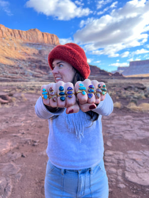 Triple Stone Purple Mojave Turquoise & Gold Alchemia Adjustable Ring W16