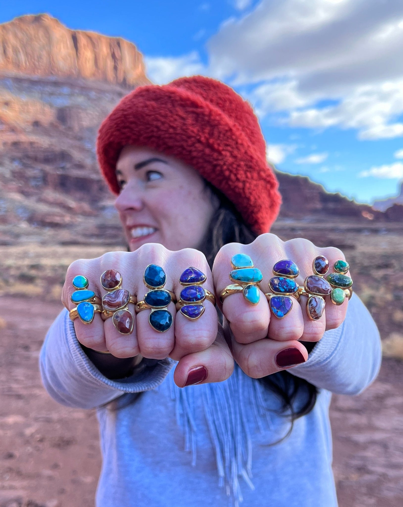 Triple Stone Purple Mojave Turquoise & Gold Alchemia Adjustable Ring W18