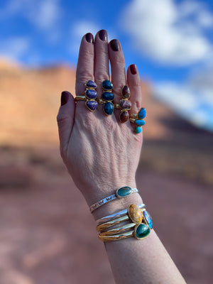 Triple Stone Purple Mojave Turquoise & Gold Alchemia Adjustable Ring W17