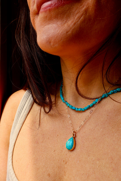 White Water Turquoise Dainty Necklace on Gold Fill Chain