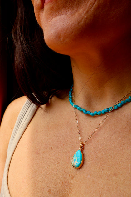 White Water Turquoise Dainty Necklace on Gold Fill Chain