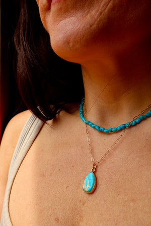 White Water Turquoise Dainty Necklace on Gold Fill Chain E34