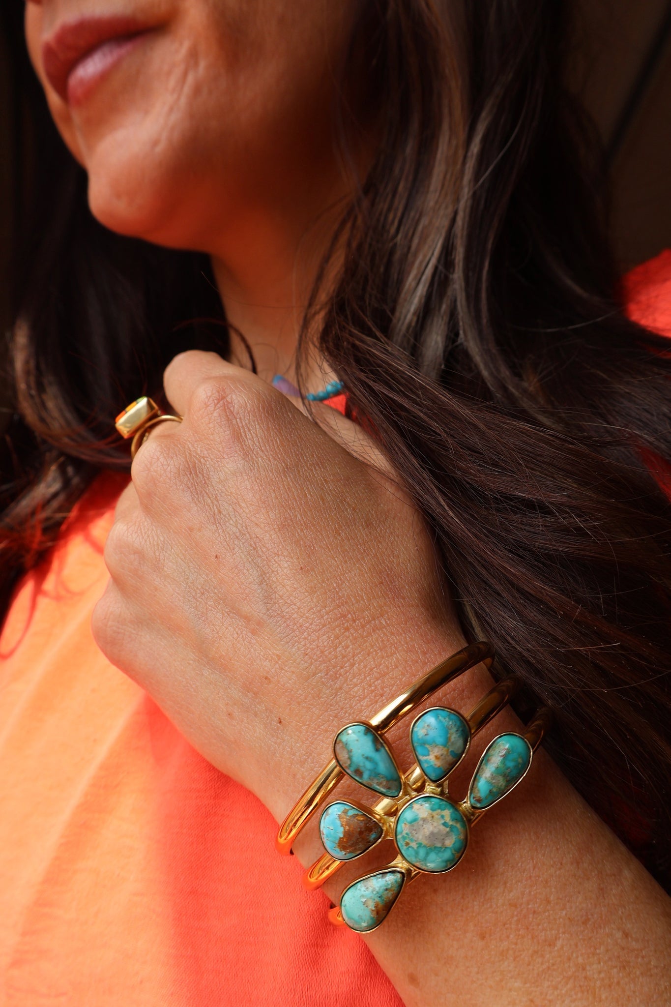 Sonoran Gold Turquoise Triple Cuff Bracelet in Gold Alchemia E1