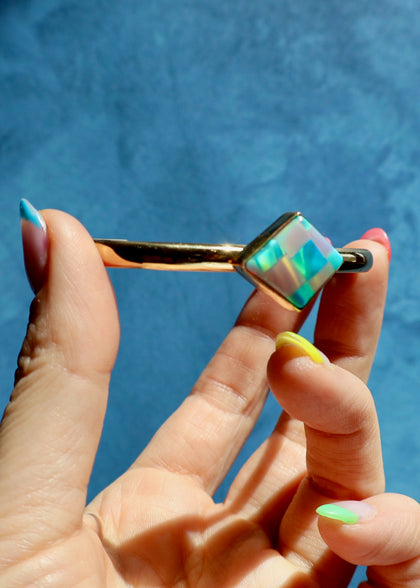 Checkerboard Opal Stacker Cuff Bracelet