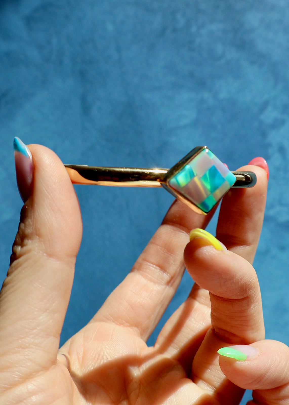 Checkerboard Opal Stacker Cuff Bracelet E4