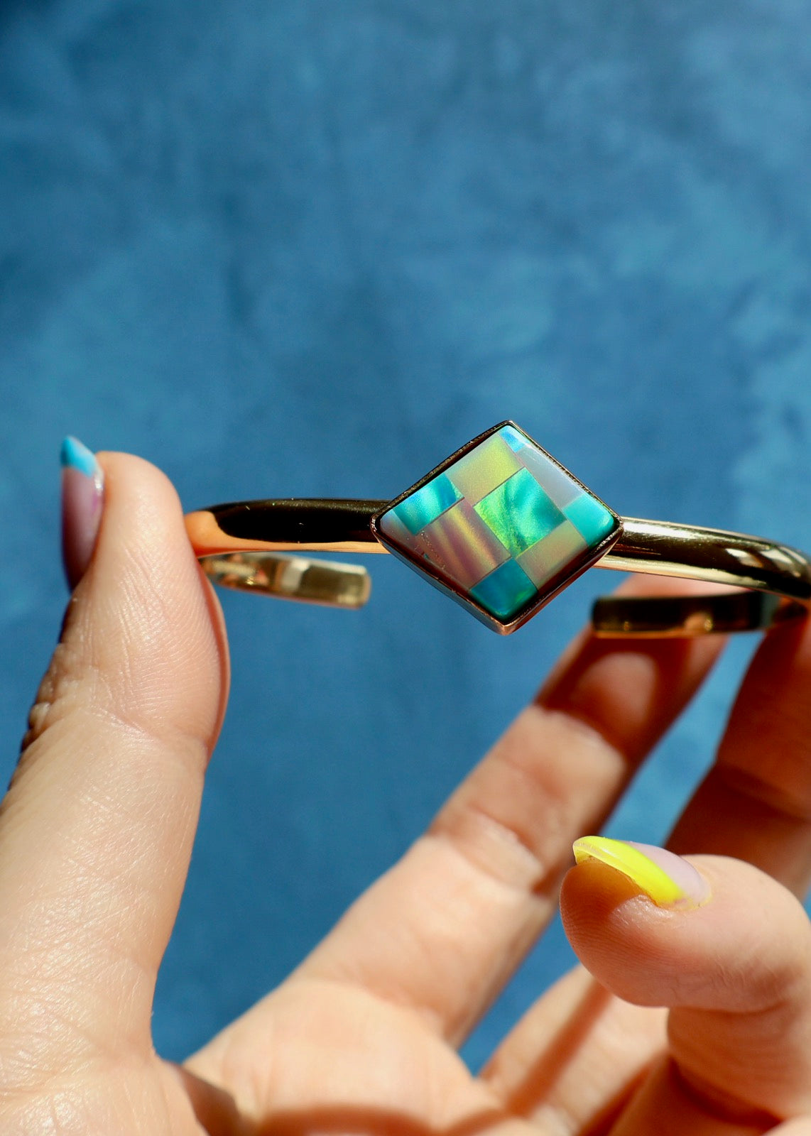 Checkerboard Opal Stacker Cuff Bracelet E4