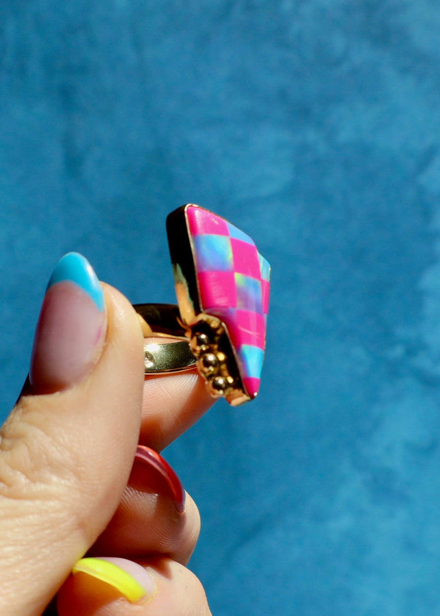 Lightning Bolt Aurora Opal Adjustable Ring in Gold Alchemia E16