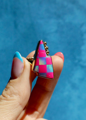 Lightning Bolt Aurora Opal Adjustable Ring in Gold Alchemia E16