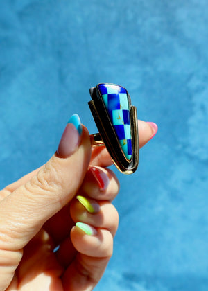 Checkerboard Aurora Opal Adjustable Ring in Gold Alchemia E17