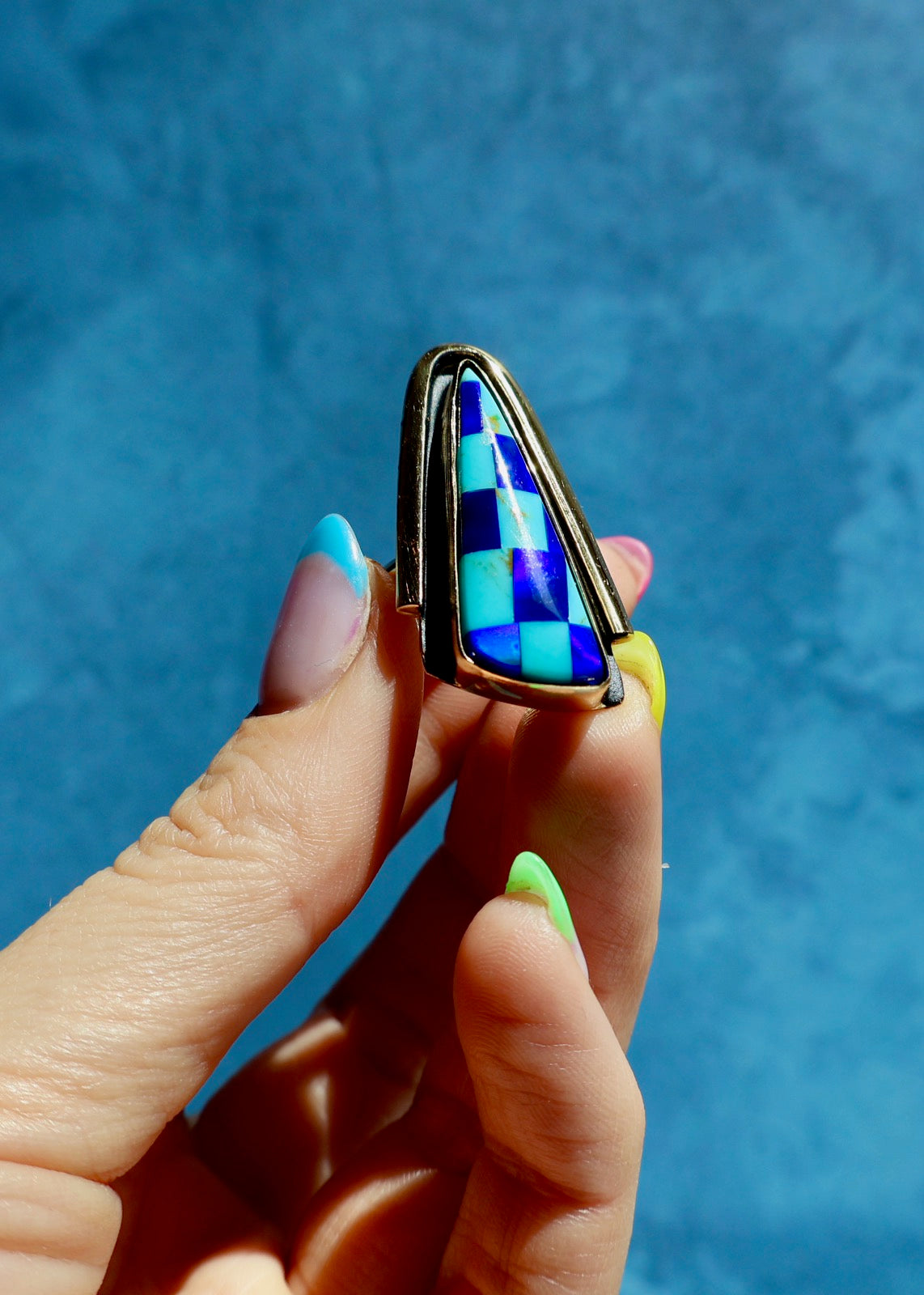 Checkerboard Aurora Opal Adjustable Ring in Gold Alchemia E17