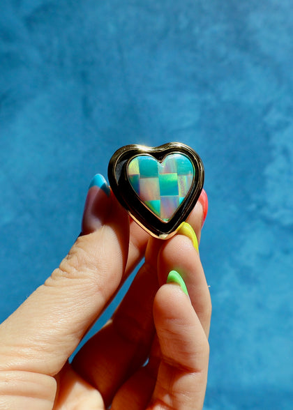 Checkerboard Aurora Opal Heart Adjustable Ring in Gold Alchemia