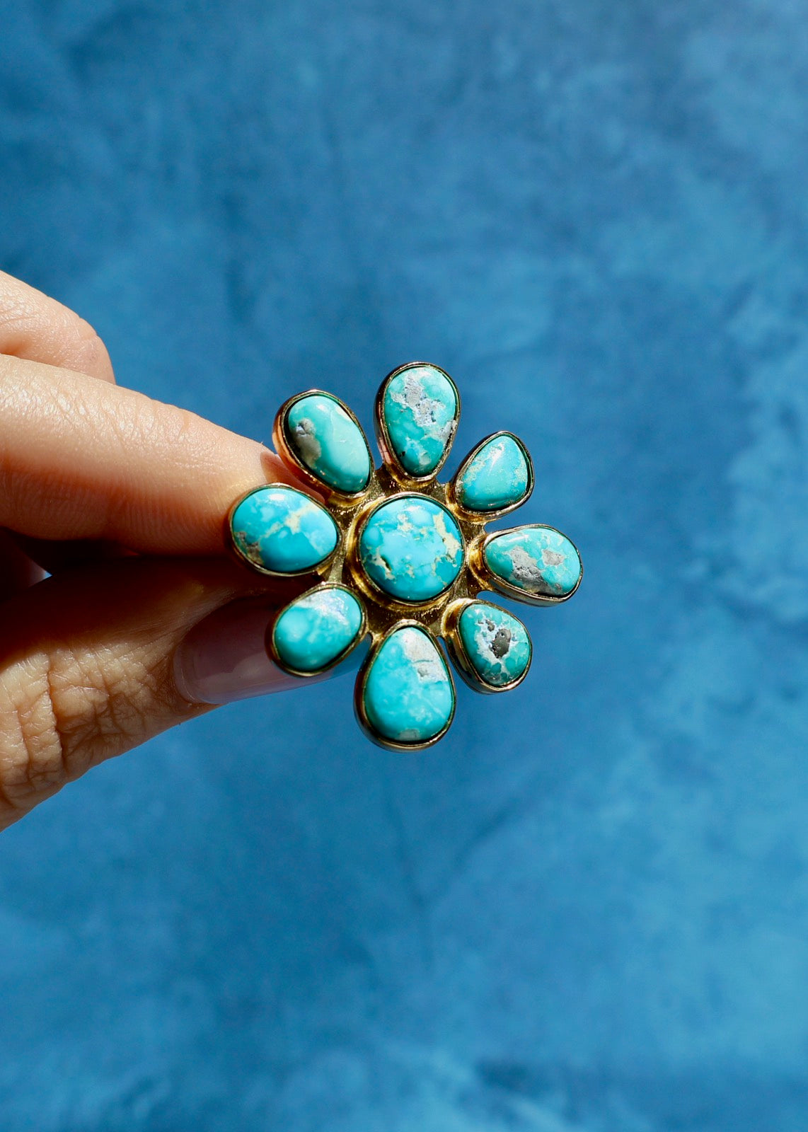 Turquoise Flower Adjustable Ring in Gold Alchemia E21