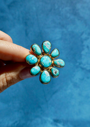 Turquoise Flower Adjustable Ring in Gold Alchemia E21