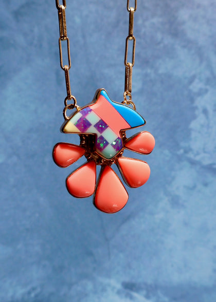 Electric Desert Thunderbird Necklace Vintage Pool Ball & Opal