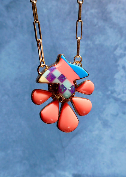 Electric Desert Thunderbird Necklace Vintage Pool Ball & Opal