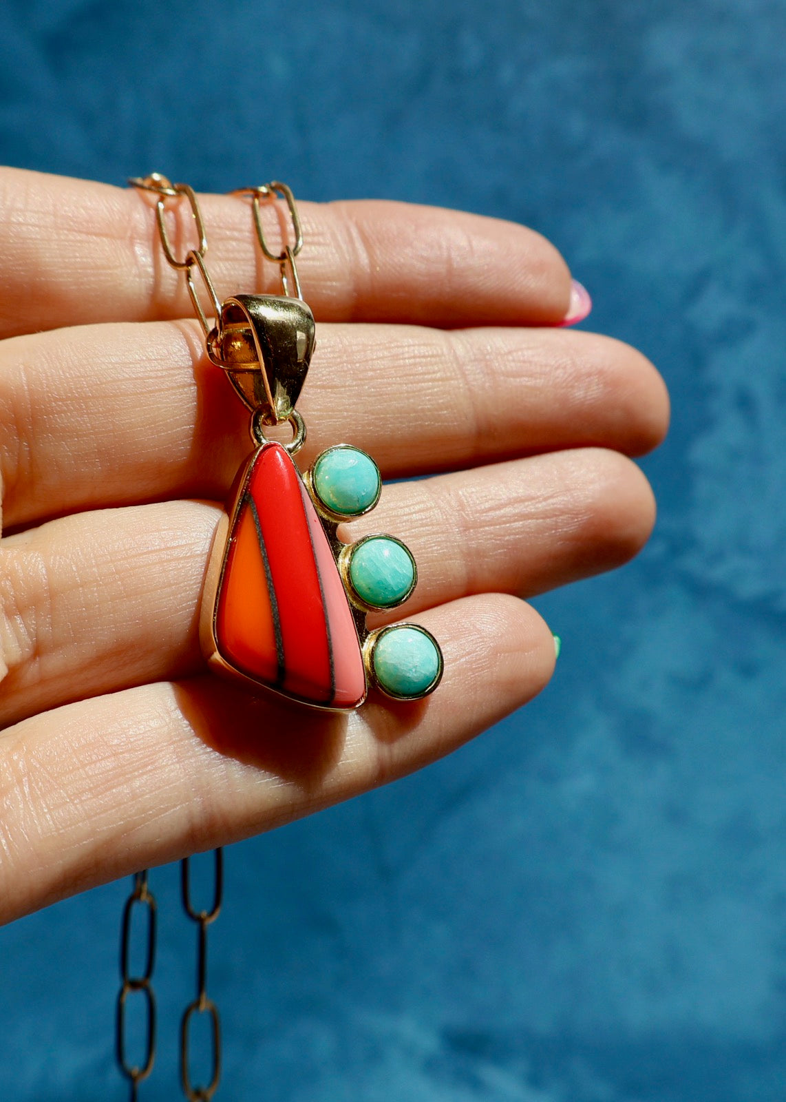 Electric Desert Necklace Vintage Pool Ball & Amazonite E30