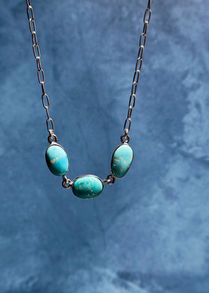 Triple Turquoise Necklace with Sterling Silver Paper Clip Chain E39