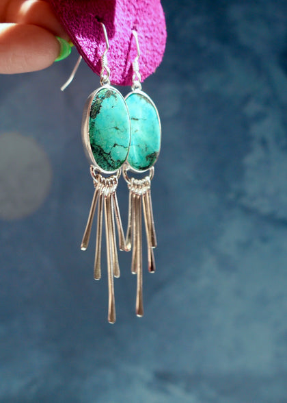 Electric Desert Sterling Silver Fringe Earrings with Turquoise