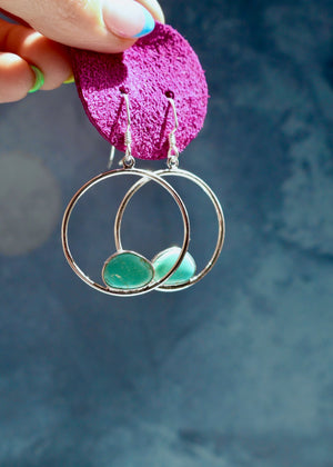 Campitos Turquoise & Sterling Silver Hoop Earrings E55