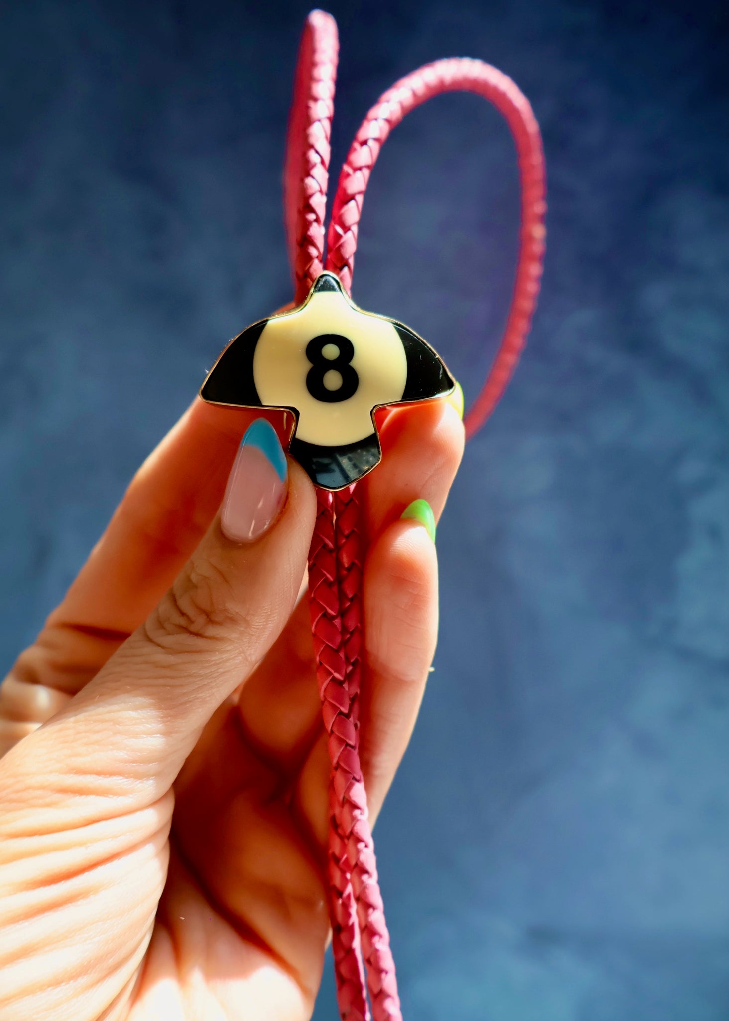 Vintage Pool Ball Thunder Bird 8 Ball Bolo on Pink Leather