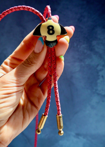 Vintage Pool Ball Thunder Bird 8 Ball Bolo on Pink Leather
